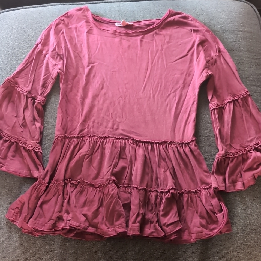 Pink Ruffled Long Sleeve Top